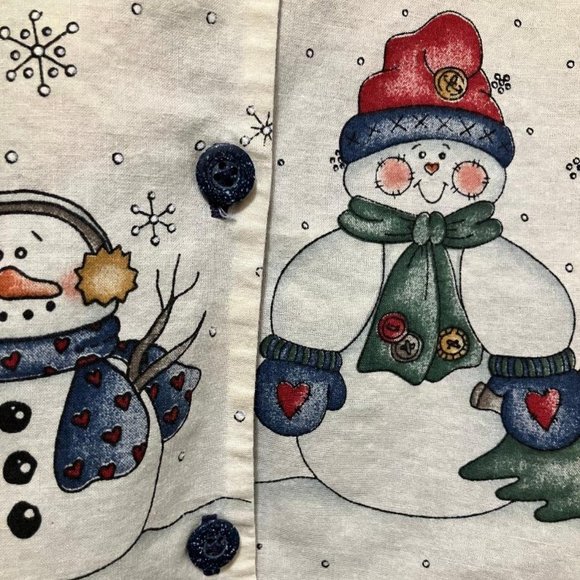 Vintage Handmade Snowman Pattern Button Up Holiday Vest Women's Size M/L - Picture 3 of 7